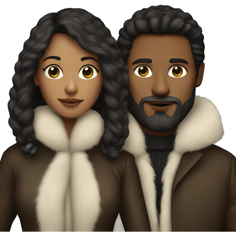 Realistic Dark haired couple in long fur coats emoji