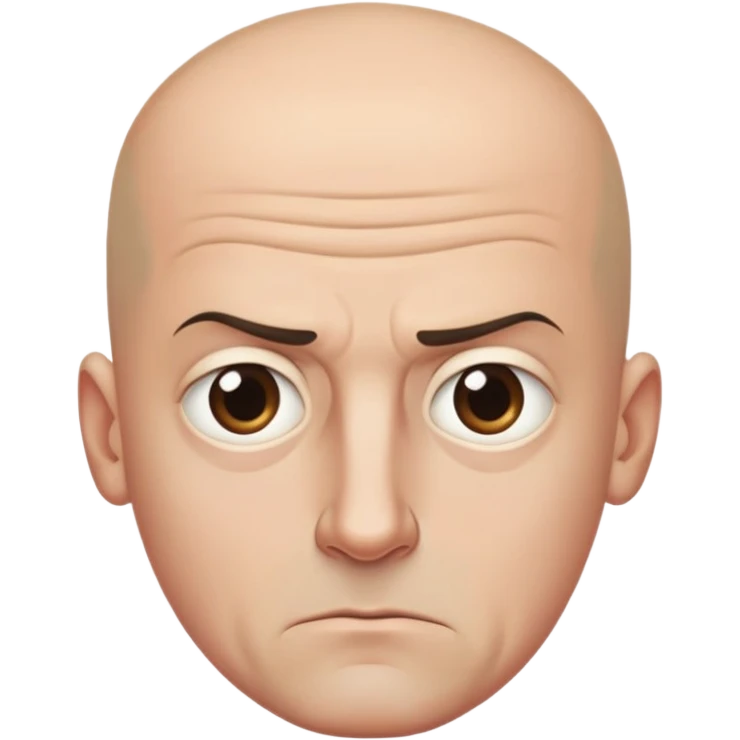 Steven Miller, bald, scowling expression, narrow rectangular head, bottom lip sticking out, eyelids almost closed and lower on the outside emoji