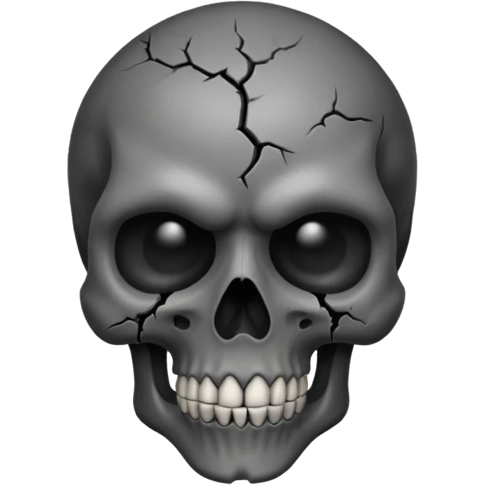 iOS style emoji, dark fantasy skull, cracks, black smoke from eyes, soft light, stylized emoji