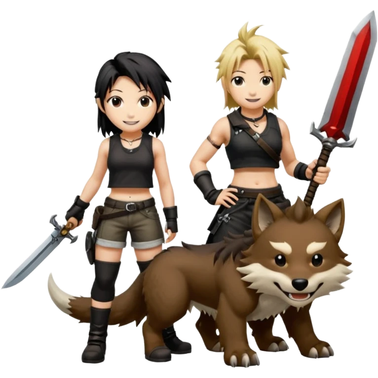 Cloud & Tifa FF7 character emoji - with fenrir blade  emoji