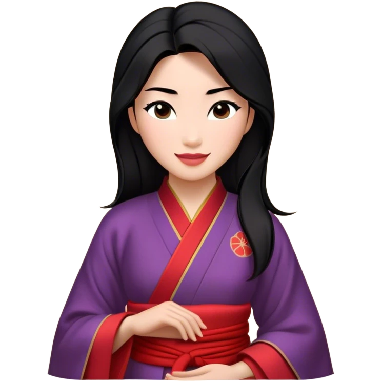 Cinematic Realistic Radiant Mulan Portrait, presenting Mulan with a warm, confident smile and lifelike light-toned skin that appears almost luminous under natural daylight. Her sleek black hair is rendered in meticulous detail, and her traditional robe—accented with understated red highlights—is depicted with realistic fabric textures and folds. The overall image exudes a gentle, inviting glow, high shine, and refined detail that captures her poised elegance and inner resilience in a painterly, authentic style. emoji