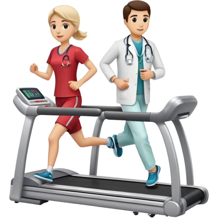 patient running on a treadmill, heart monitor display, and a doctor nearby emoji