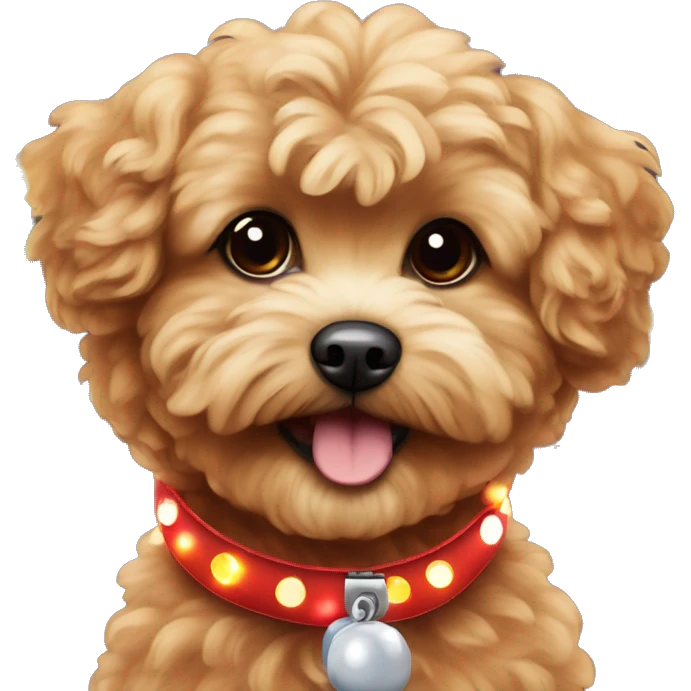 Red maltipoo with Christmas lights decorated around its neck emoji