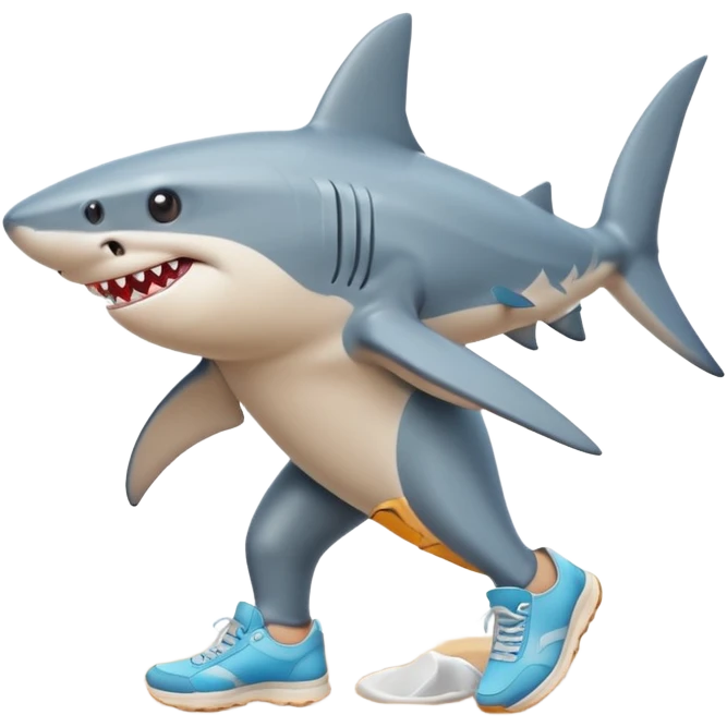 Tiburón con tenis caminando en la arena emoji