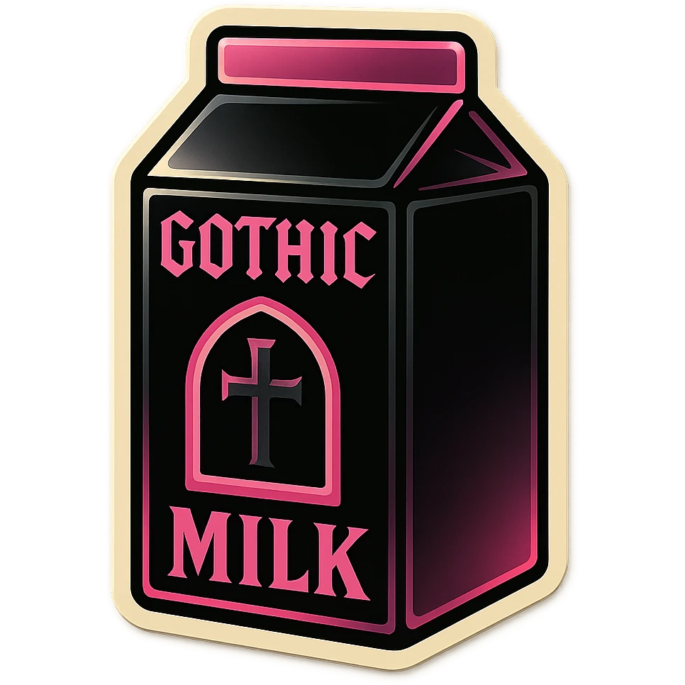 gothic milk carton, black and pink colors emoji