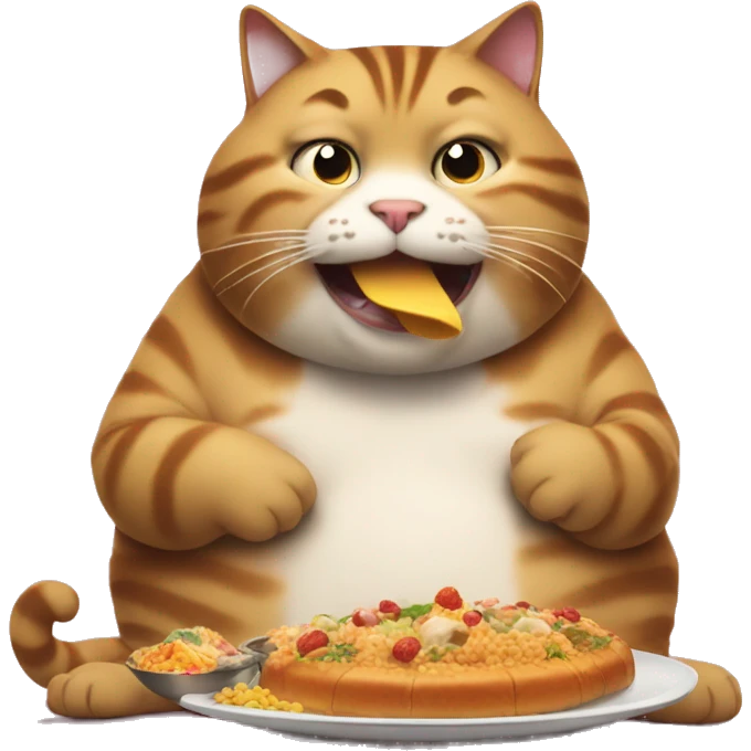 a fat cat that is eating a whole buffet emoji