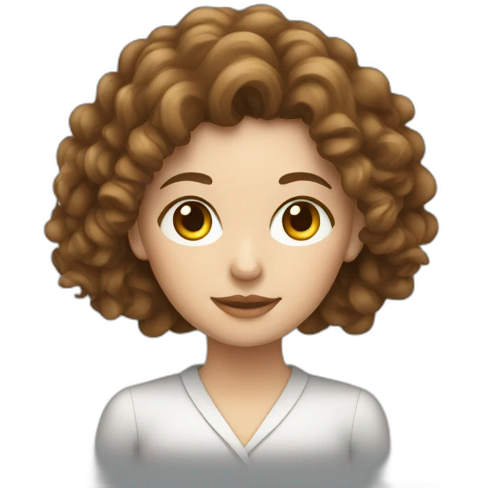 White woman with long curly brown hair working on a laptop emoji