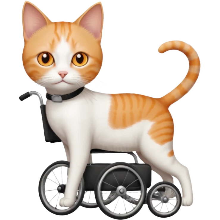 full body small short hair ginger and white cat with orange eyes walking in a wheelchair for cats emoji
