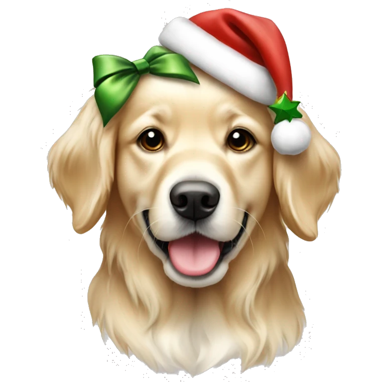 English cream golden retriever girl wearing Christmas accessories  emoji