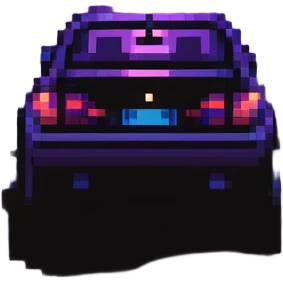 car driving through neon city streets at night with purple and blue lighting emoji