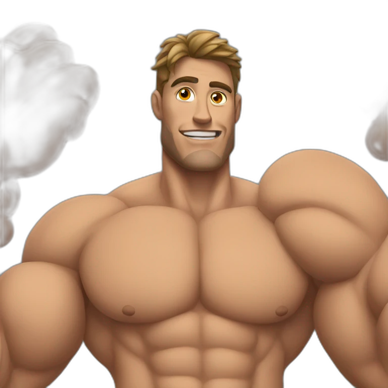 A guy with impossibly big muscles emoji