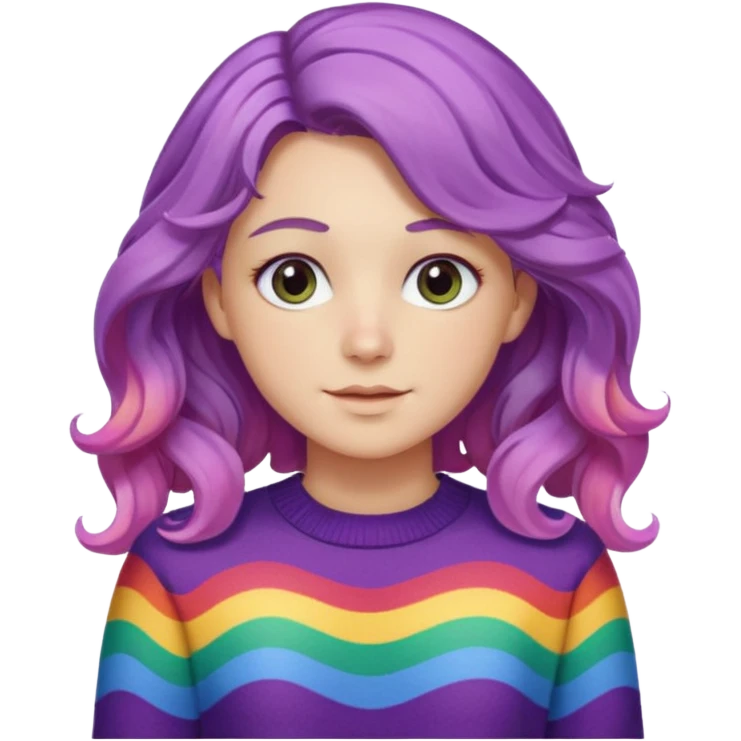 Lila renkli dalgalı saç beyaz tenrengi hafif çekik gözlü uzun kollu gökkuşağı swit emoji