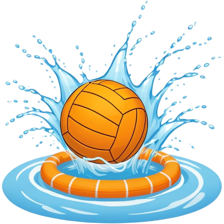 An icon showing a water polo ball floating on the surface of a pool, with a goal frame in the background, and water splashing around. The design captures the intensity of the game with visible ripples on the water. Transparent background highlights the excitement of water polo. emoji