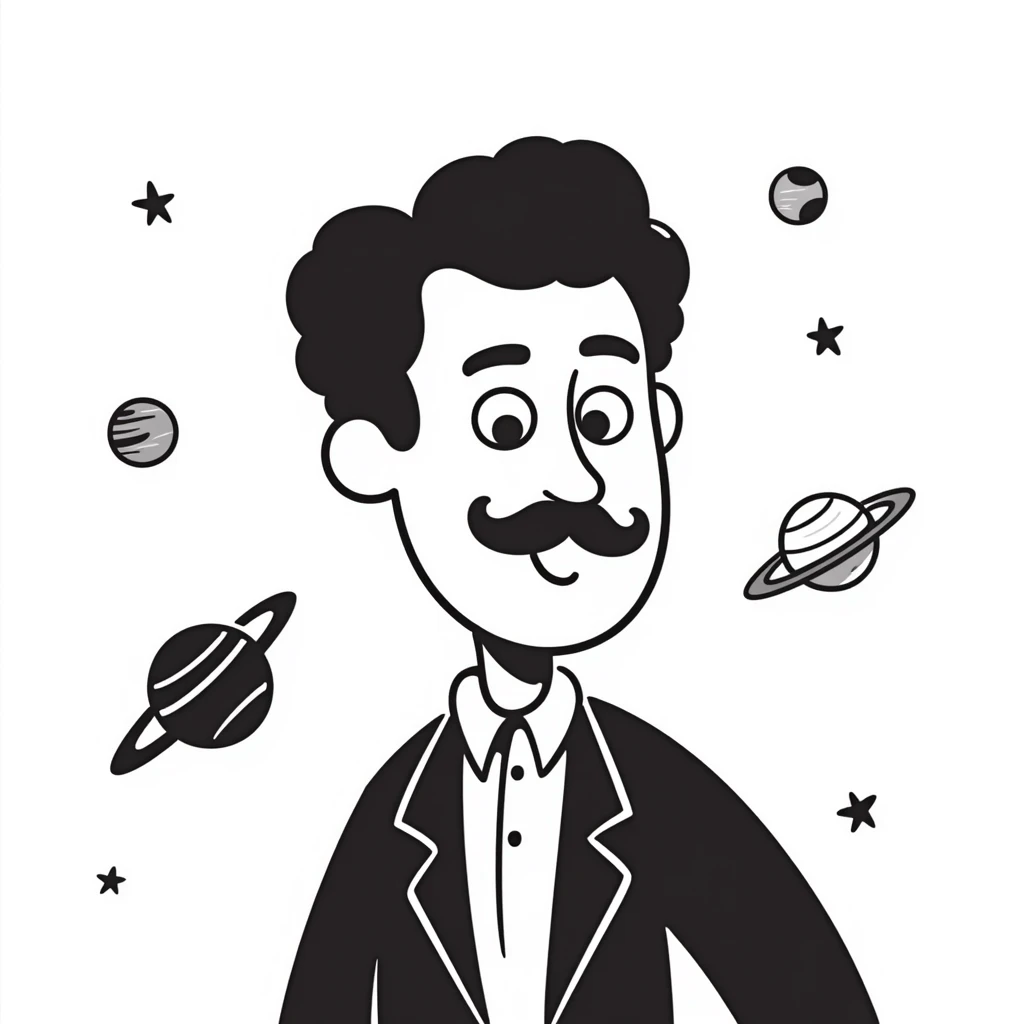 Neil deGrasse Tyson, famous astrophysicist with a mustache, wearing a suit, planets in background emoji