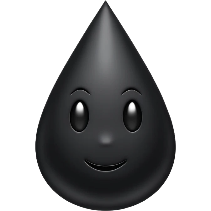 Minimal emoji, gothic teardrop sculpted from solid black metal, smooth reflective surface, heavy symbolic form, no glow, no neon, flat emoji style, centered, transparent background emoji