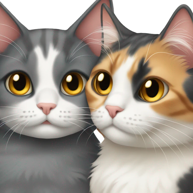 Calico cat and grey cat cuddling emoji