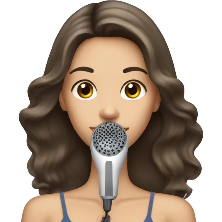 Pretty long brunette hair girl with a hair dryer  emoji