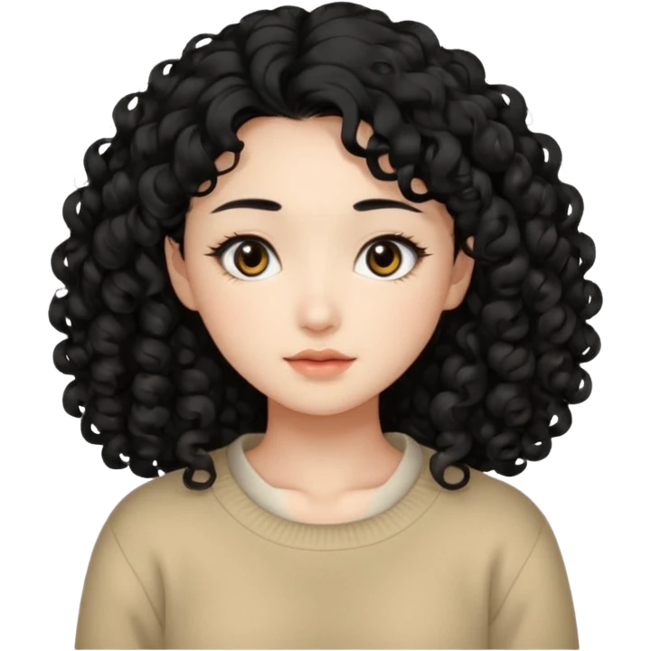 Beautiful girl,Black hair, curly long hair,Black eyes,Chinese, beige sweater  emoji