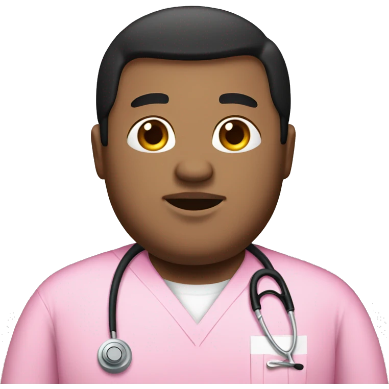 Chubby man with black straight hair wearing a pink nurse scrub emoji