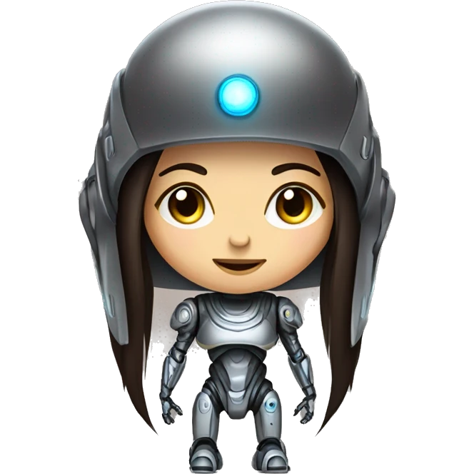 Cyborg robot girl dark brown long hair and helmet WITH LASHES emoji