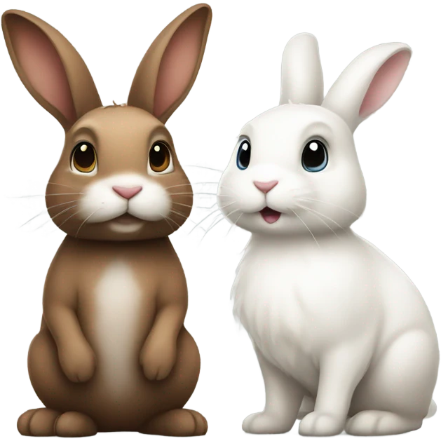 brown bunny standing next to a white bunny with black spots emoji