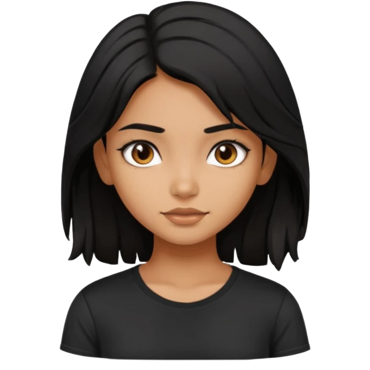a pretty tan indian bratz girl with messy dark black hair, wearing a black tee. emoji