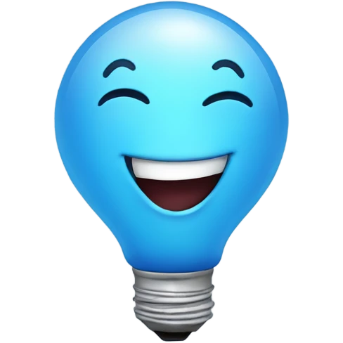A blue bulb laughing emoji