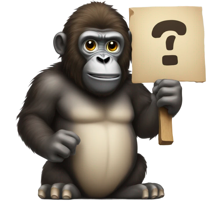 Ape holding up sign with exclamation mark emoji