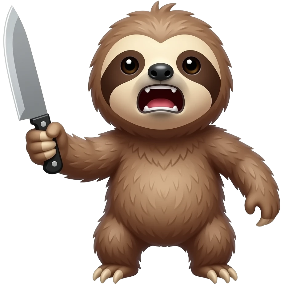angry sloth width big knife shout turn back emoji
