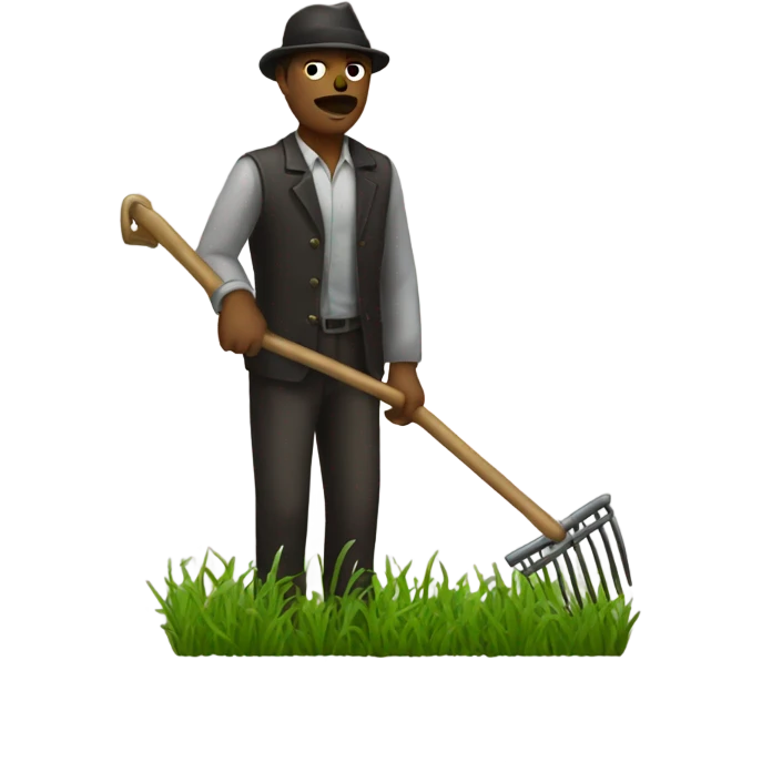 A man in chains with a rake in a field emoji