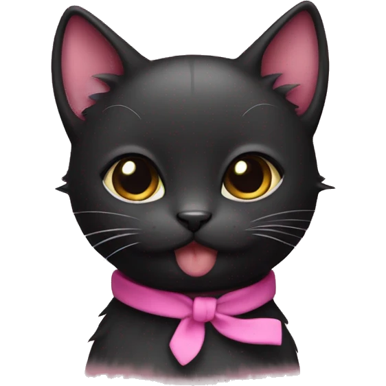 cute small black kitty with a pink band emoji