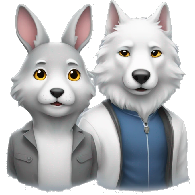 A white rabbit and a grey wolf together emoji
