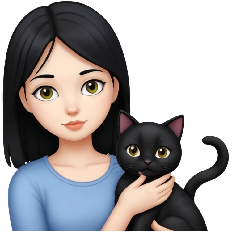 Girl with black hair holding a black cat emoji