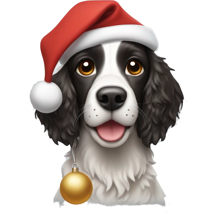 Springer spaniel with a Santa hat emoji