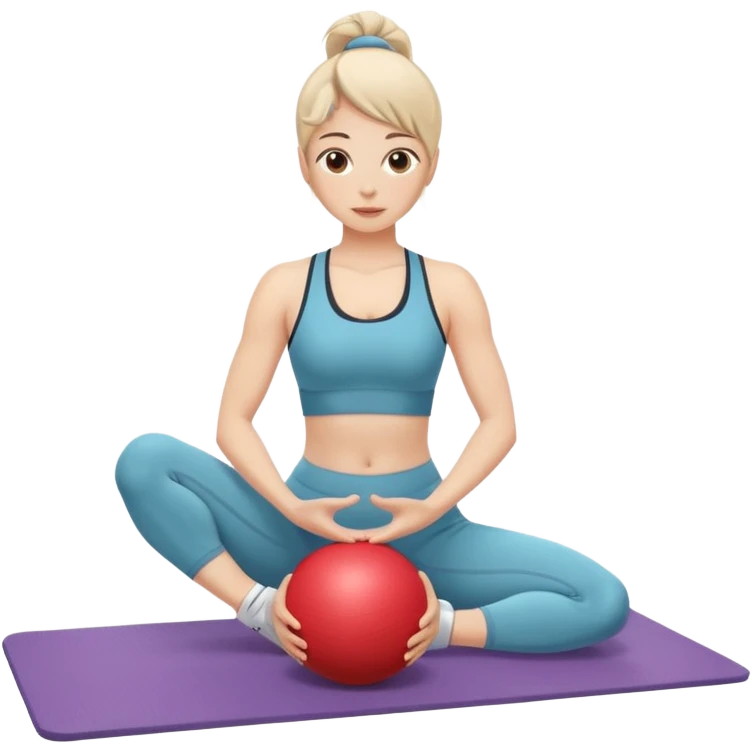 generate a pretty woman doing pilates on a mat with a small ball emoji