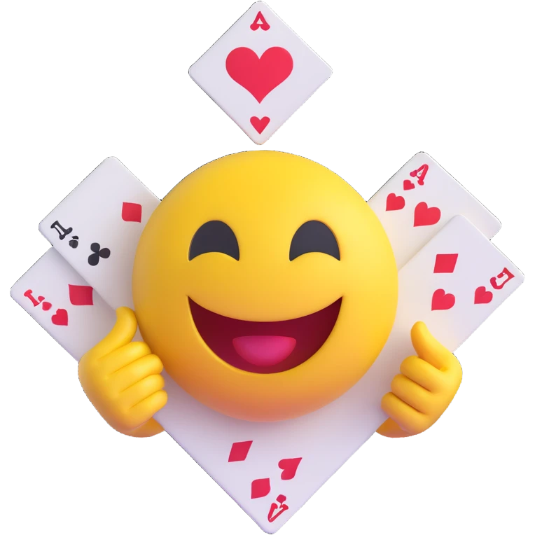 3D smiley emoji, round shape, lucky playing card, lucky face emoji