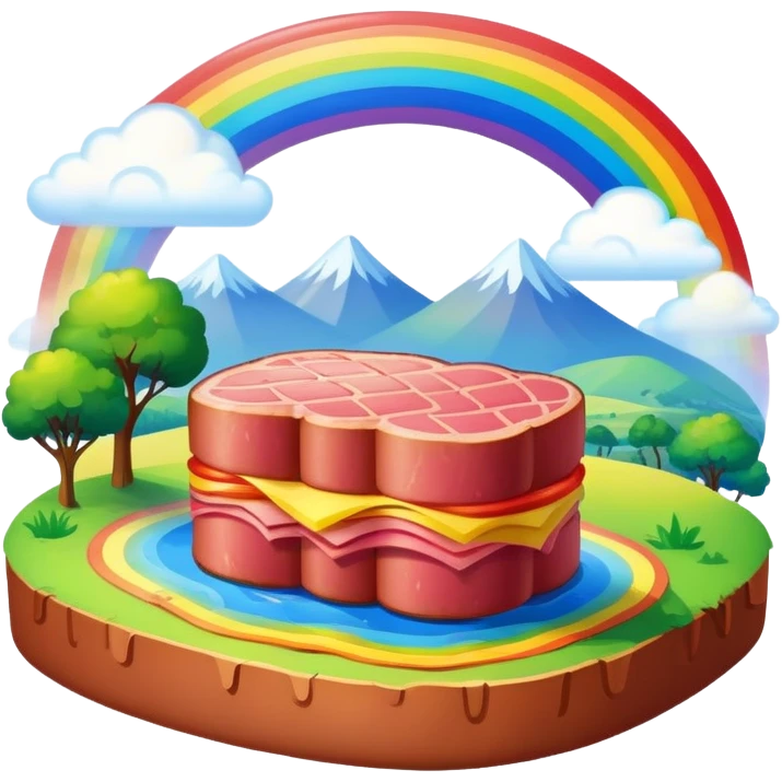 SPAM meat country landscape with rainbow  emoji