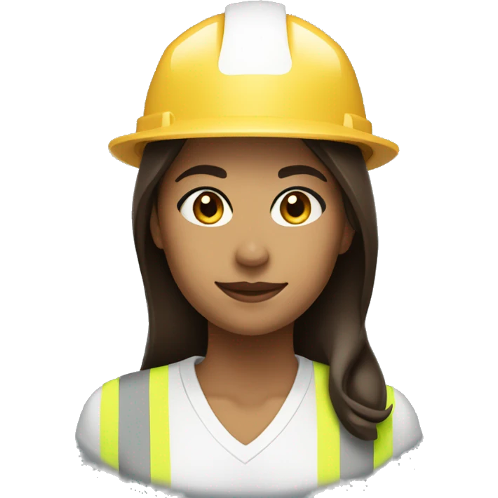 Light tan girl with white construction hat wearing construction uniform headshot with dark brown hair emoji