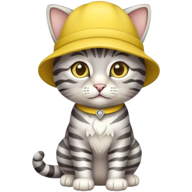 Silver tabby cat cub with yellow hat full body emoji