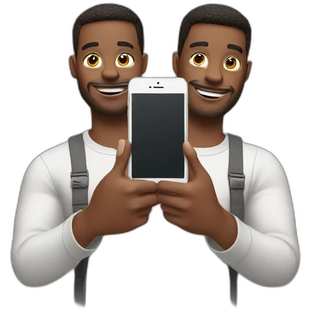 2 guys holding iphone emoji