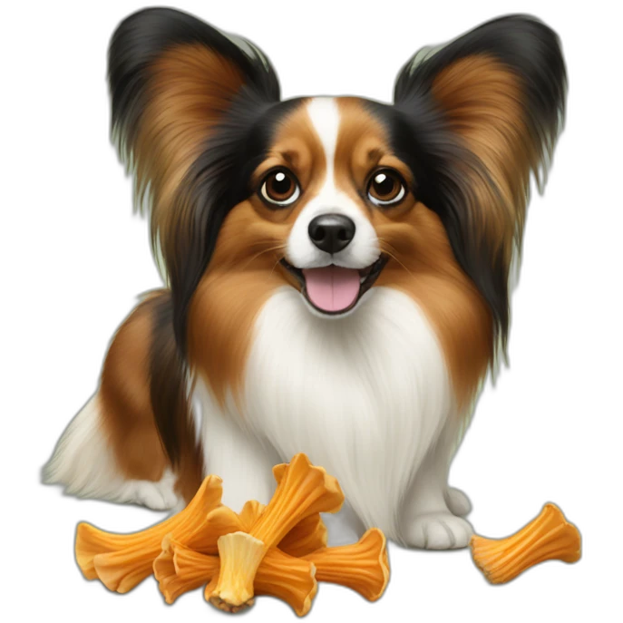 Papillon dog picking chanterelle emoji