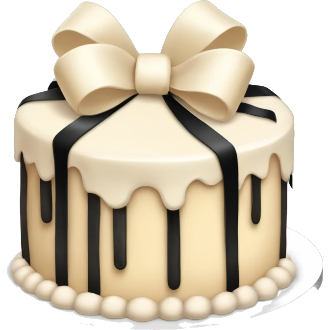 A cream-colored cake with piped frosting swirls, and black ribbon bows on a transparent background. emoji