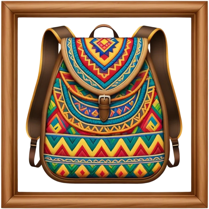 Cinematic Realistic image of a traditional Colombian mochila, rendered with detailed woven textures and vibrant patterns, set against a rustic backdrop with soft, cultural lighting emoji