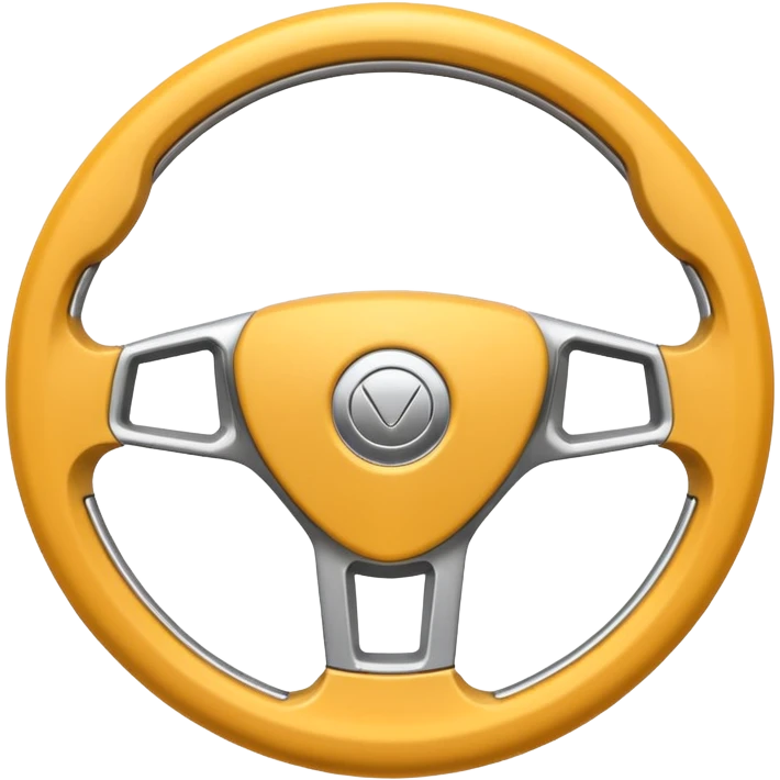 A futuristic steering wheel emoji made of silver chrome, minimal geometric design, smooth metallic surface, soft reflections, iOS emoji style, centered, clean white background emoji