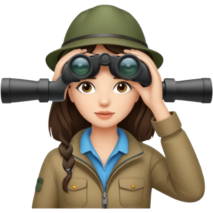Brunette girl exploring camping binoculars  emoji