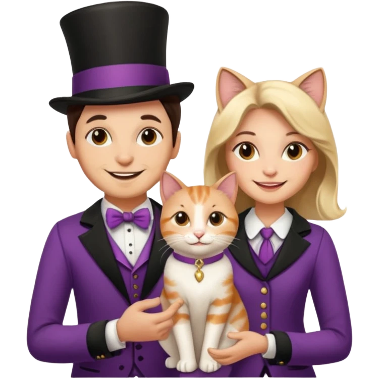 magician couple and their pet cat emoji
