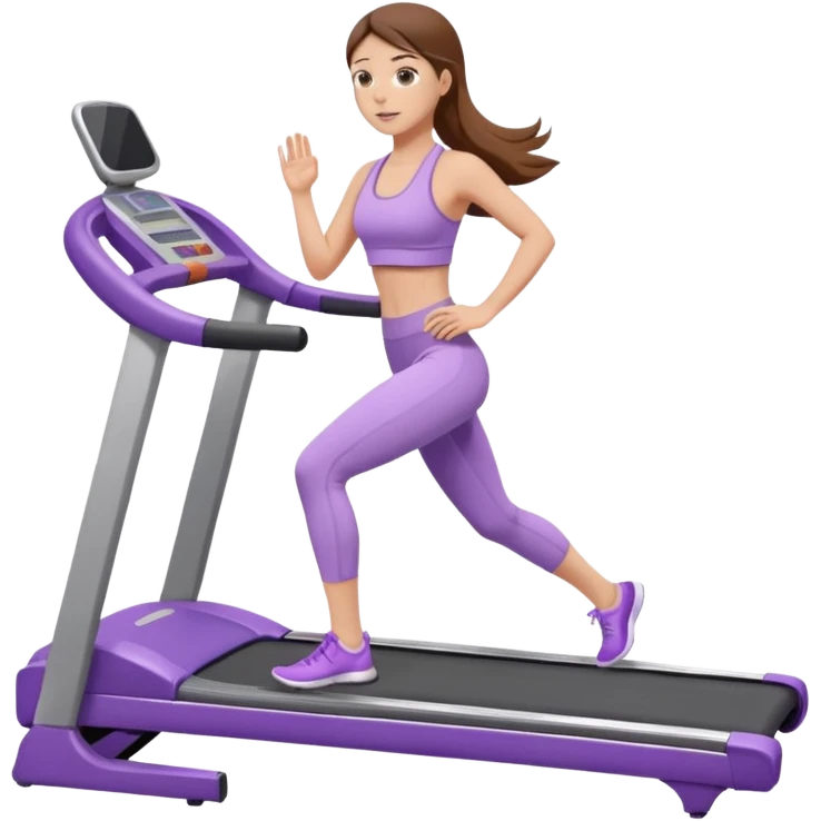 girl with long brown hair on treadmill wearing light purple yoga set emoji
