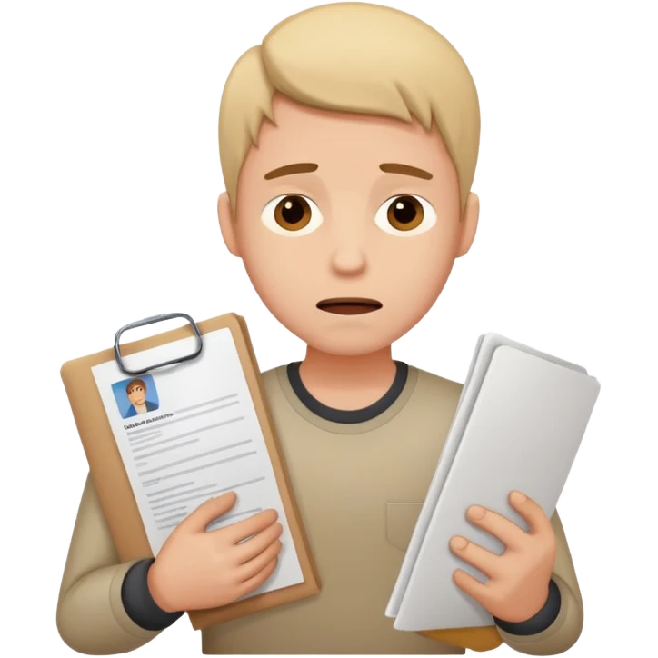 young man in despair applying for jobs with no successs - complete loss or absence of hope - holdng resume emoji