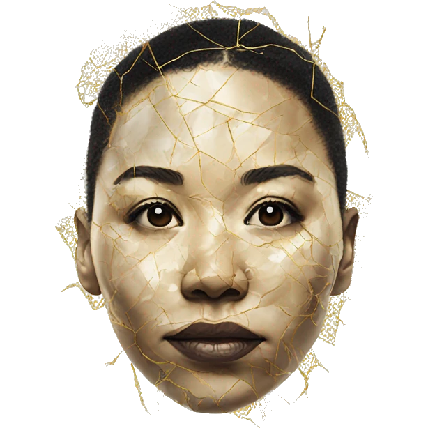 Person face portrait made entirely of galactic kintsugi emoji