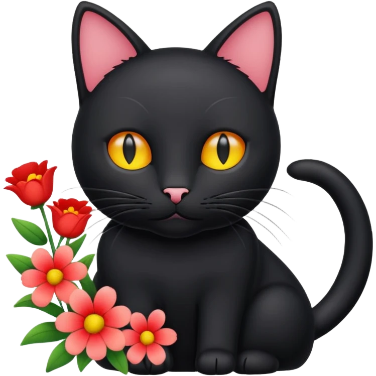 color outline icon of a black cat with flowers emoji